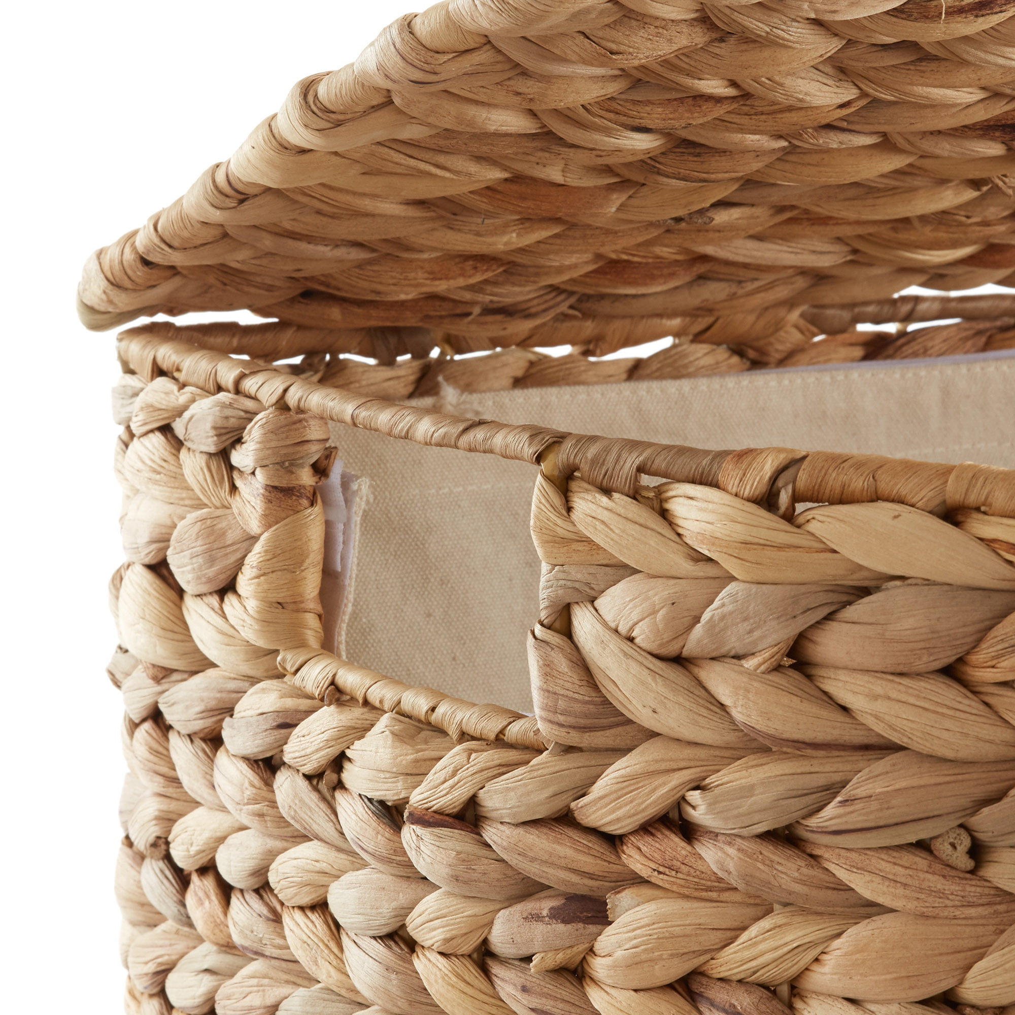 Casafield Half Moon Laundry Hamper with Lid and Removable Liner Bag - Natural, Woven Water Hyacinth Laundry Basket Sorter for Clothes