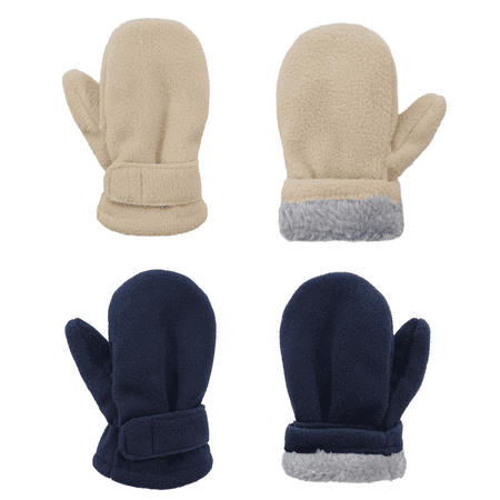 

American Trends Toddler Mittens Unisex Fleece Lined Gloves Baby Winter Warm Mittens for Kids Boys and Girls -2 Pairs Pack XL Navy & Beige