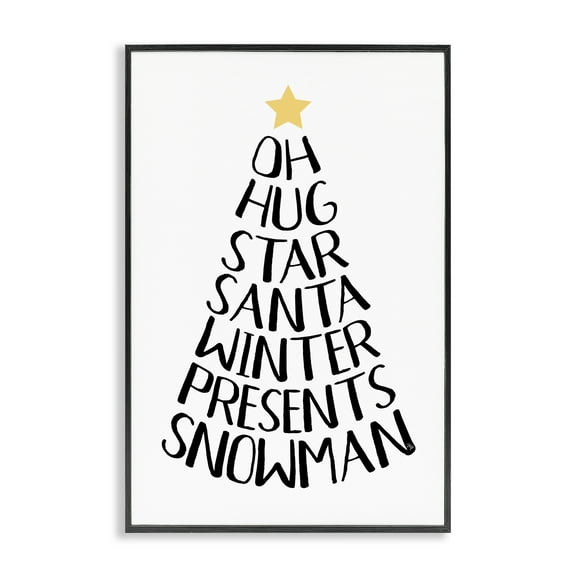 Stupell Industries Seasonal Christmas Words Tree Holiday Painting Black Framed Art Print Wall Art, 12 x 18