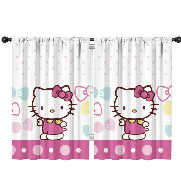 2 Panels Print Pattern Nursery Curtains Boys Girls Kids Hello Kawaii Cat Cute Window Drapes for Living Bedroom Playroom Room Decor Rod Pocket 42x63Inch