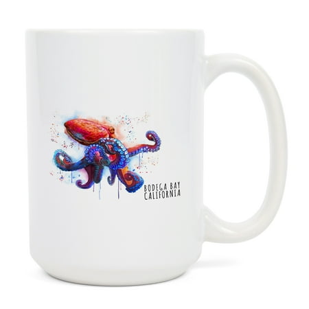 

15 fl oz Ceramic Mug Bodega Bay California Octopus Watercolor Dishwasher & Microwave Safe