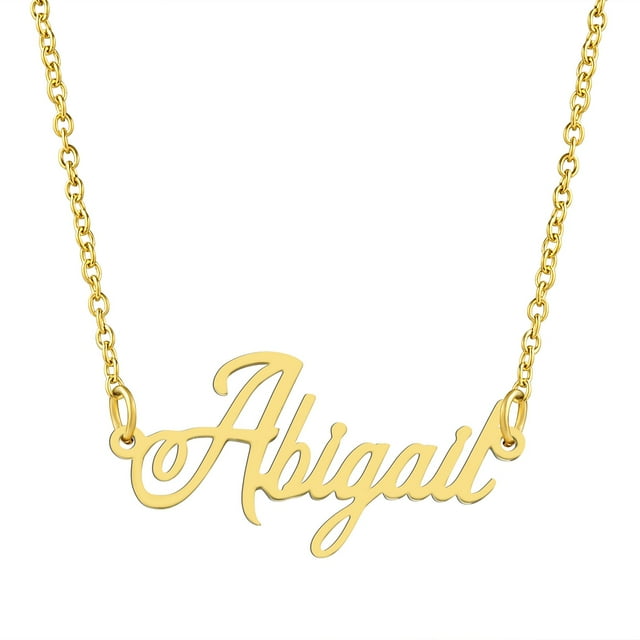 KISPER 18K Gold Plated Stainless Steel Personalized Name Pendant Necklace, Abigail