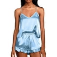 thumbnail image 1 of SAYOO Summer Nightwear Two-Piece Pajama Sets for Women Solid Color Sleeveless Sling V-neck Camisole+Ruffled Shorts Sleepwear Pajamas, 1 of 4