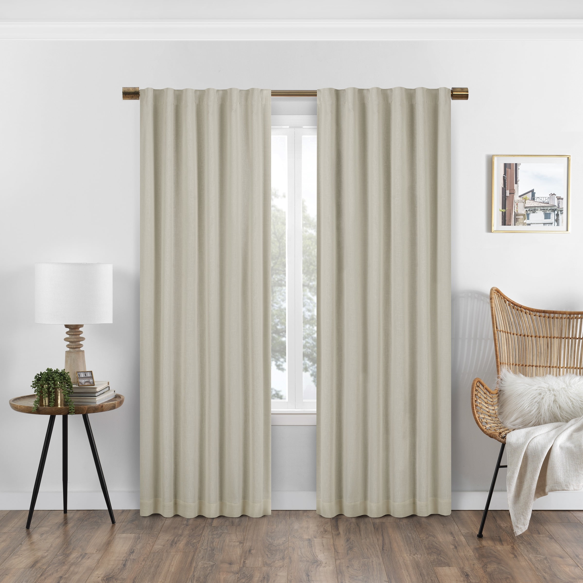 Eclipse Nora Solid Absolute Zero 100% Blackout Rod Pocket Single Window Curtain Panel, Linen Beige, 50 x 84
