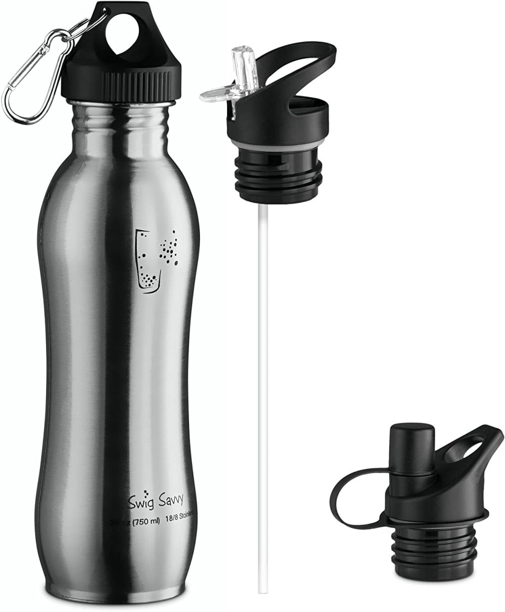 Swig Savvy Stainless Steel Water Bottle With Leak Proof Interchangeable Caps 