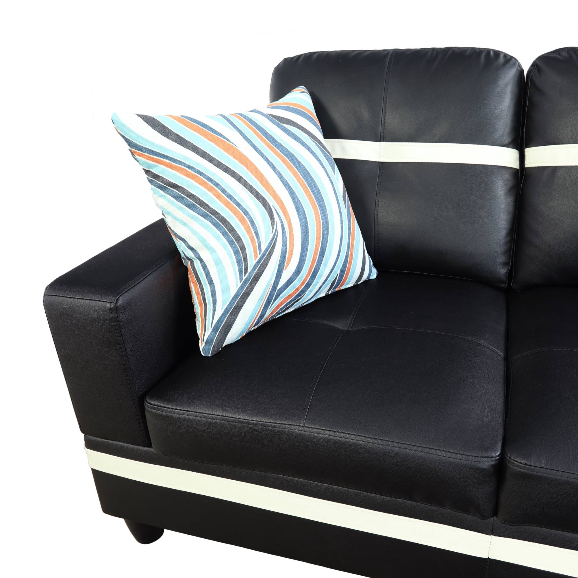 Sectional Sofa Couch, Leather L Shape Sofa Couch Set with Chaise and Storage Ottoman for Living Room, Black