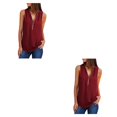 thumbnail image 3 of Jumpingount Tops de verano para mujer, camisa informal de poliéster, ropa elegante Sexy sin mangas, blusa de gasa con cuello de pico, novias y Vino rojo L 2piezas, 3 of 6