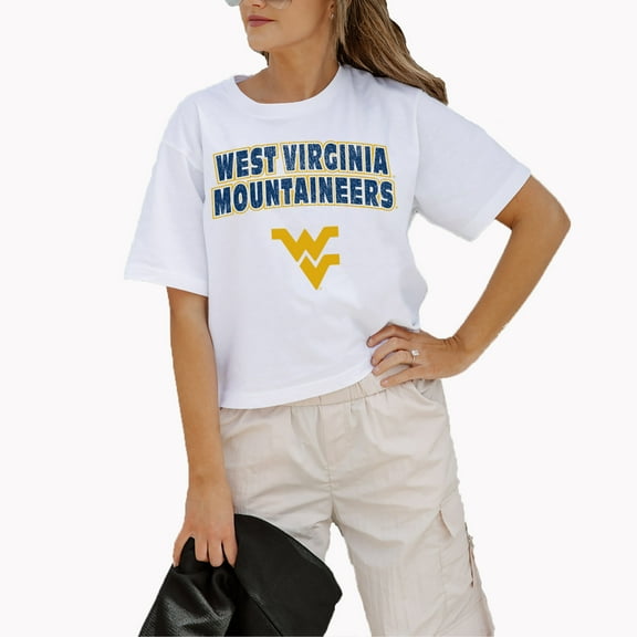 Women's Gameday Couture White West Virginia Mountaineers Logo Boxy Fit Cropped T-Shirt