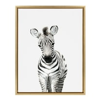 Kate and Laurel Sylvie Zebra Portrait Framed Canvas Wall Art by Amy Peterson, 18x24 Gold, Adorable Animal Home Decor