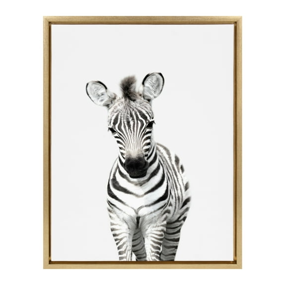 Kate and Laurel Sylvie Zebra Portrait Framed Canvas Wall Art by Amy Peterson, 18x24 Gold, Adorable Animal Home Decor