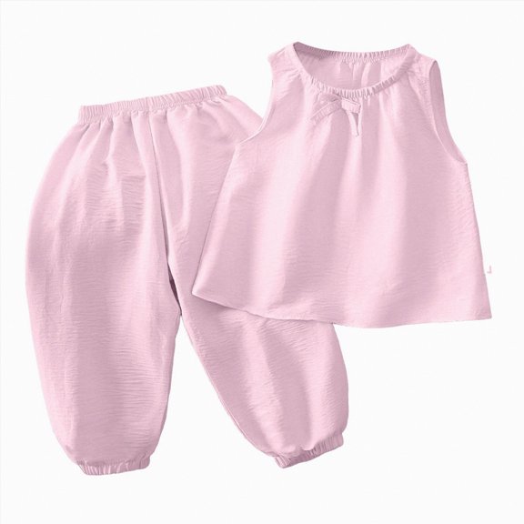 Leey-World Baby Girl Clothes Toddler Girl Summer Outfits Sleeveless Ruffle Halter Tops Wide Leg Pants Kids Clothing Set(Pink,7-8 Years)