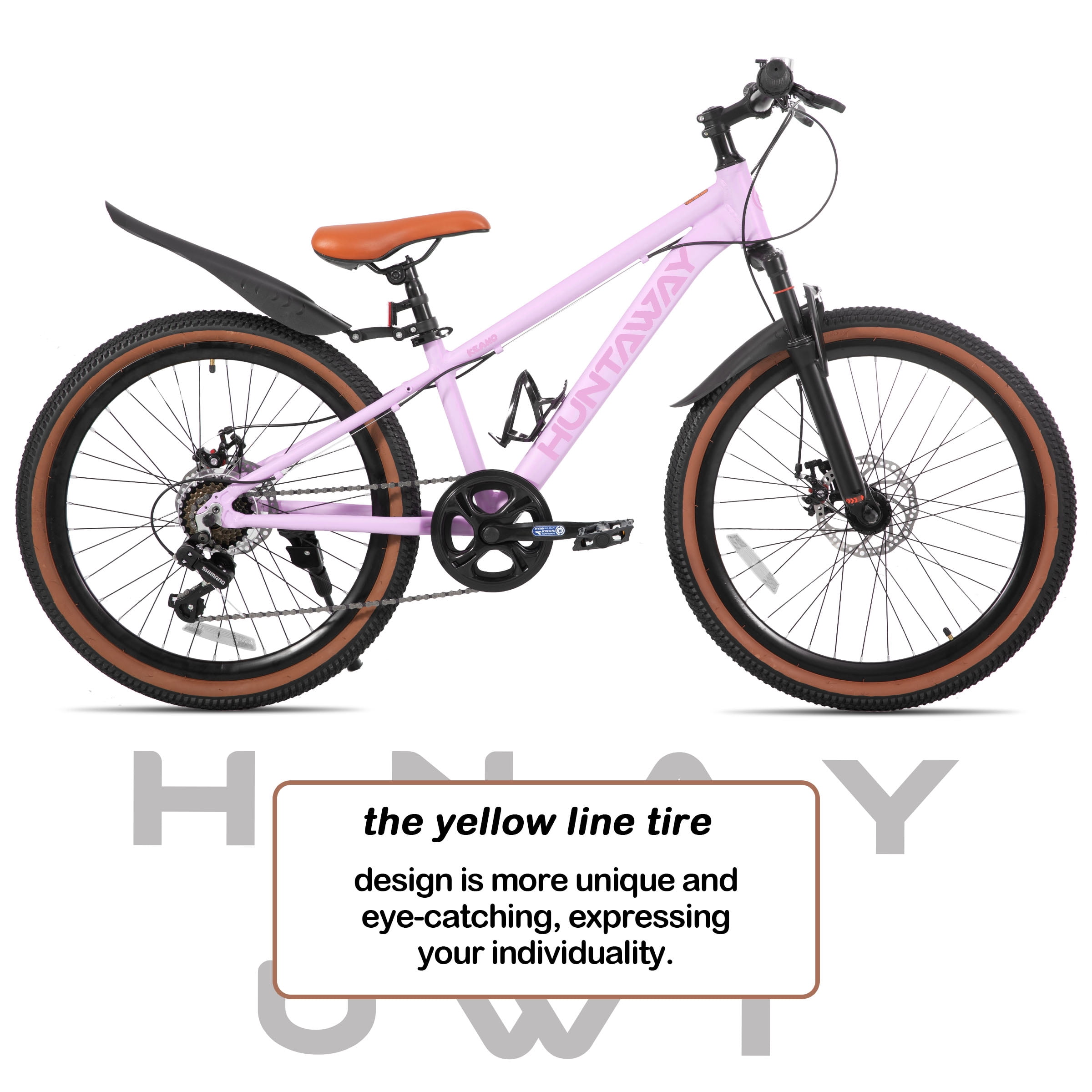 KEANO Huntaway 24 Inch Kids Mountain Bike for Boys Girls Ages 8-12, 7-Speed Kid Bicycle with Lightweight Alloy Frame, Dual Disc Brakes, Pink