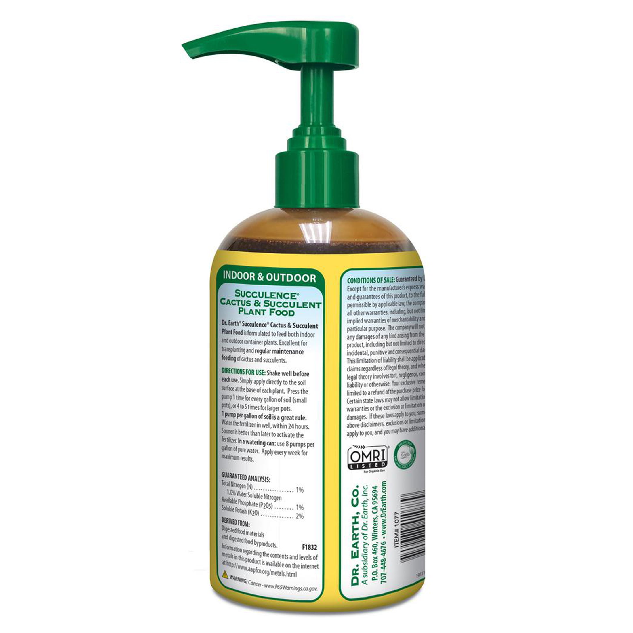 Dr. Earth Succulence Cactus & Succulent Pump & Grow Liquid Fertilizer, 16 oz Bottle