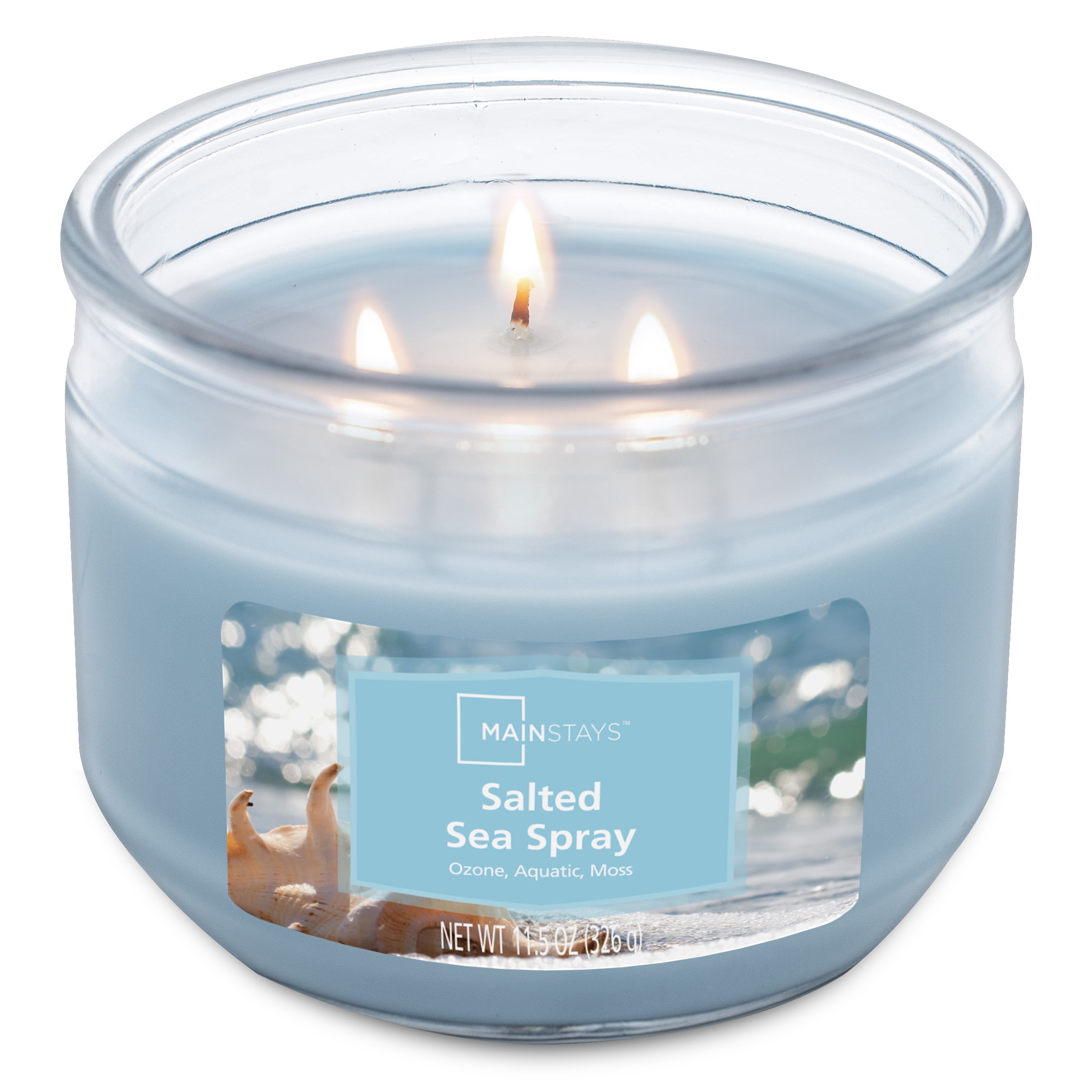 Mainstays 3-Wick Scented Glass Jar Candle, Salted Sea Spray, 11.5oz.