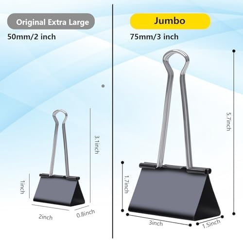 Quivanta Jumbo Binder Clips 3 inch (6 Pcs), Extra Large Binder Clips Giant for Office Supplies