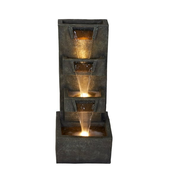 Hi-Line Gift Ltd. 34" H Multi-LeveLED Waterfall Fountain with 3 Warm White LEDS