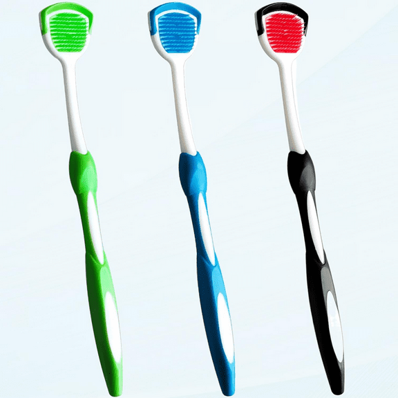 Tongue Brush, Tongue Scraper, Tongue Cleaner 3-Pack - Fight Bad Breath, BPA Free