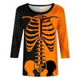 thumbnail image 4 of WEAIXIMIUNG T-Shirt Assorti pour Femmes, Imprimé Squelette, Col en V, Manches 3/4, 4 of 5