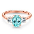 thumbnail image 3 of Gem Stone King 1.86 Ct Oval Blue Apatite White Topaz 18K Rose Gold Plated Silver Ring, 3 of 6