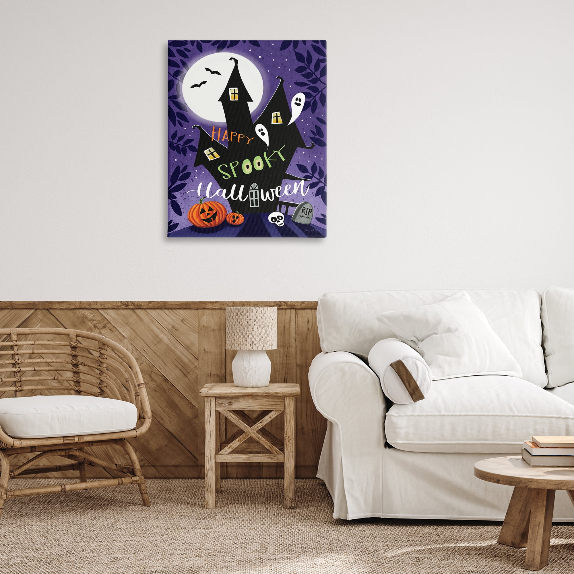 Stupell Industries Spooky Halloween House Holiday Painting Wrapped Canvas Art Print Wall Art, 30 x 40