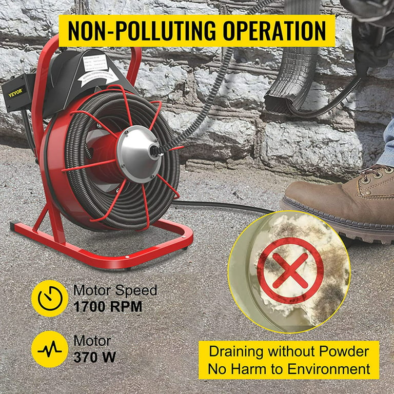 Dropship VEVOR 75Ft X 1/2Inch 370W Drain Cleaning Machine Portable Electric  Drain Auger With Cutters Glove Drain Auger Cleaner Sewer Snake Fit 1 Inch  (25mm) To 4 Inch(100mm) Pipes to Sell Online
