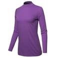 thumbnail image 2 of A2Y Women's Basic Solid Soft Cotton Long Sleeve Mock Neck Top Shirts Purple M, 2 of 5