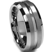 Metal Masters 8mm High-Polish Matte Finish Mens Tungsten Ring Wedding Band