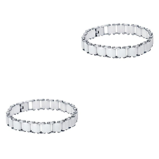 Minnieouse de cerámica Brazaletes de eslabones de acero inoxidable Estilo simple Mujeres Hombres Joyería Brazalete de 12 mm de ancho con hebilla Type1 NO1