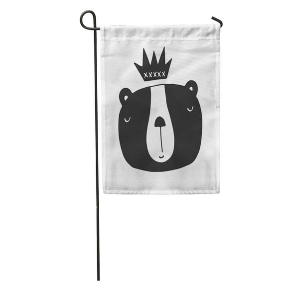 POGLIP Nursery Bear in Crown Scandinavian Black and White Kids Garden Flag Decorative Flag House Banner 12x18 inch