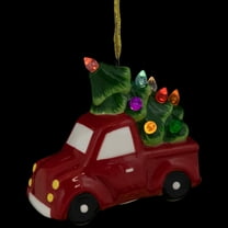Northlight Lighted Truck with Christmas Tree Ceramic Ornament - 3.75" - Red and Green