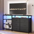 thumbnail image 4 of Afuhokles 6 Drawer Dressers for Bedroom with Charging Station and LED Light, 6 PU Drawers, 3 Open Shelves, Black, 4 of 8