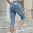 thumbnail image 5 of vigerkar Women's High Waisted Casual Ripped Skinny Slim Fit Stretch Denim Capri Jeans Blue, L, 5 of 9
