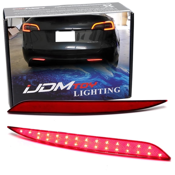 Red Lens Full LED Lower Bumper Reflector Lights For Tesla 2020-up Model Y, Function as Tail, Brake & Rear Fog Lamps