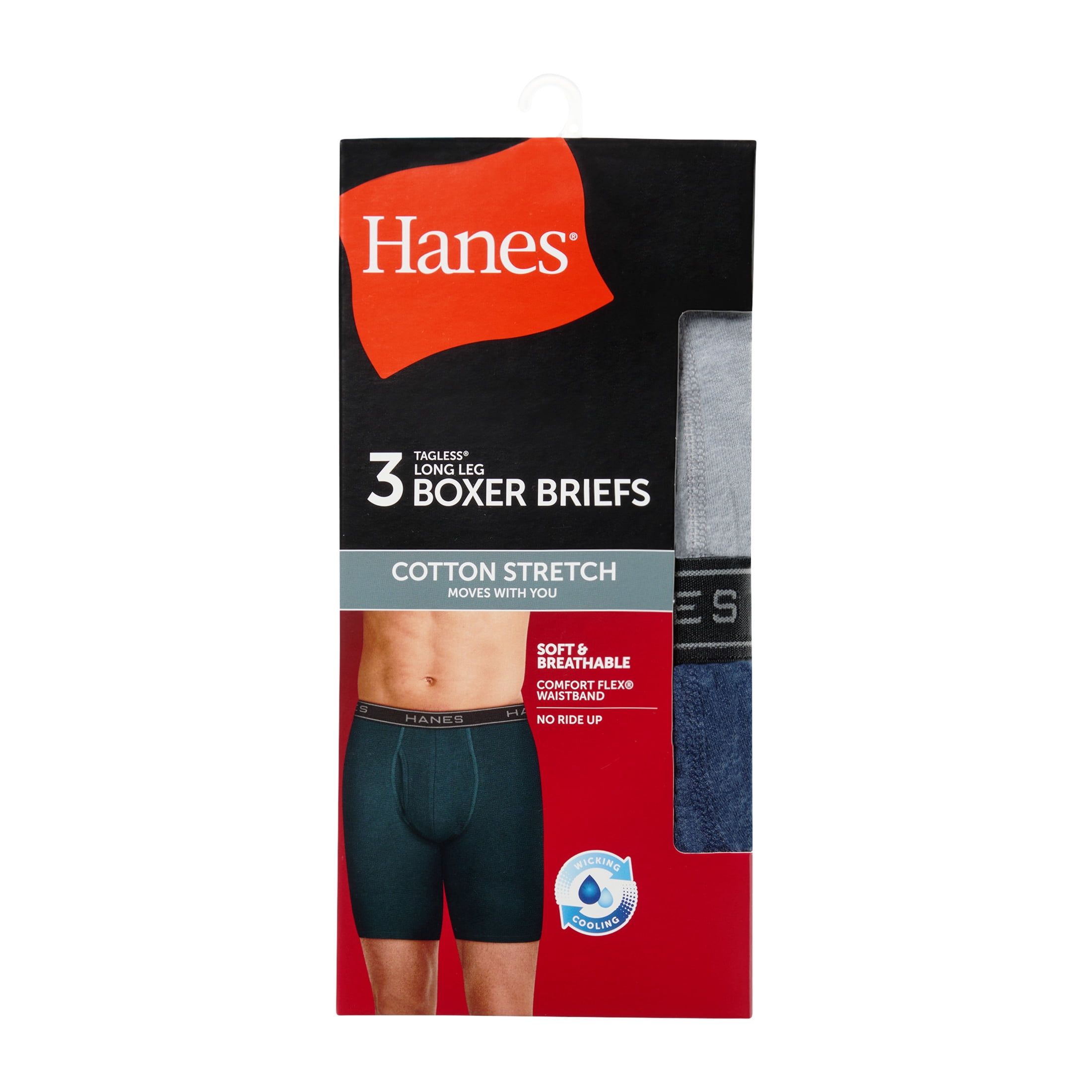 Hanes Mens Underwear Long Leg Boxer Briefs, 3-Pack, Cotton Stretch, Moisture Wicking