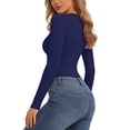 thumbnail image 2 of T-shirts for Women Slim Fitted Crewneck Long Sleeve Tight Base Tees Solid Color Casual Spring Going Out Tops (M, Navy), 2 of 6