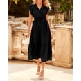 thumbnail image 4 of BTFBM Women Summer Casual Wrap V Neck Ruffle Cap Sleeve Belted Midi Dress Fall Swiss Dots A-line Long Wedding Guest Dresses,Elegant Floral Boho Sundress With Pockets,Spring Beach Vacation Clothes, 4 of 8