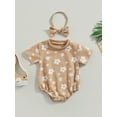 thumbnail image 2 of Bagilaanoe 3pcs Newborn Baby Girls Short Pants Set Short Sleeve Floral Print Rompers Tops + Shorts + Headband 3M 6M 12M 18M Infant Casual Summer Outfits, 2 of 9