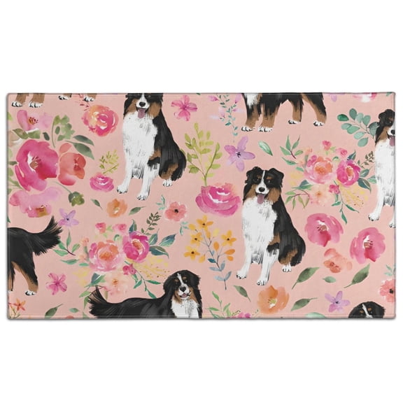 Bernese Mountain Dogs with Pioneer Flower Door Rugs,Washable Non Slip Door Mats Indoor,Decorative Door Mats,Entry Mat Indoor for Entrance,Bedroom,Kitchen,Bathroom,17"x30"