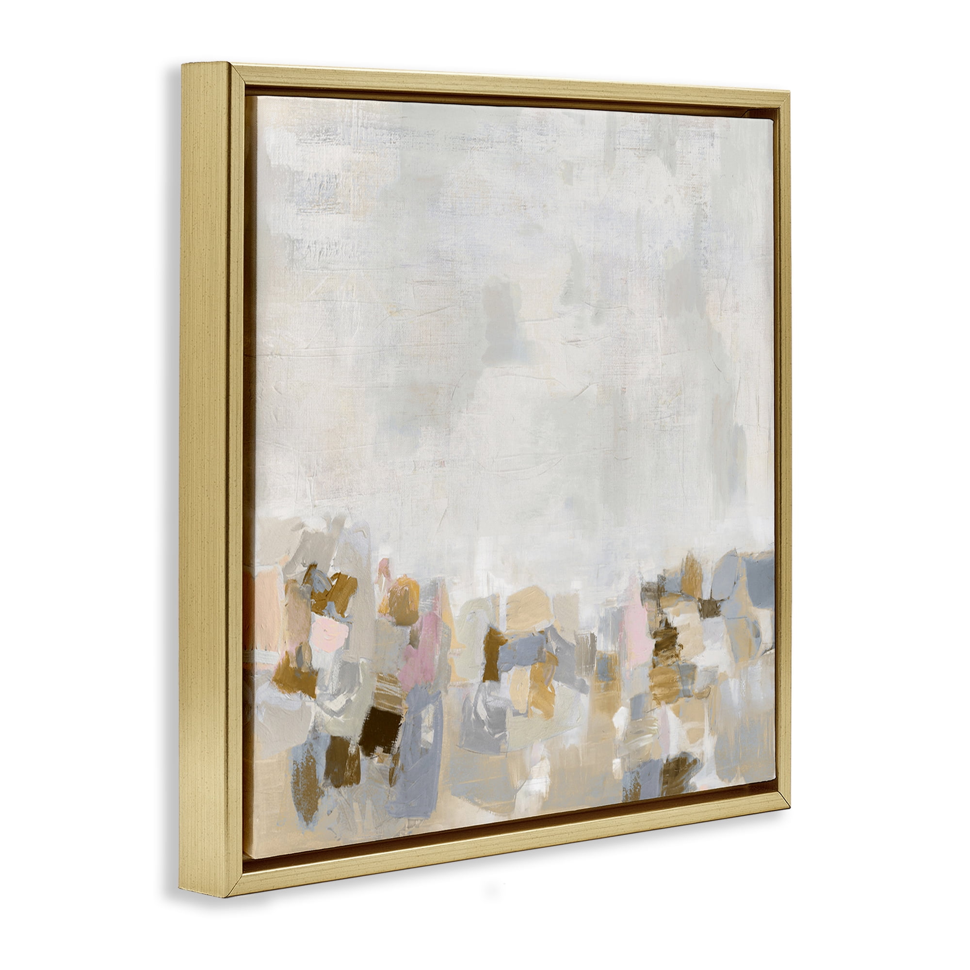Stupell Industries Rustic Beige & Grey Abstract Painting Gold Floater Framed Canvas Art Print Wall Art, 18 x 18