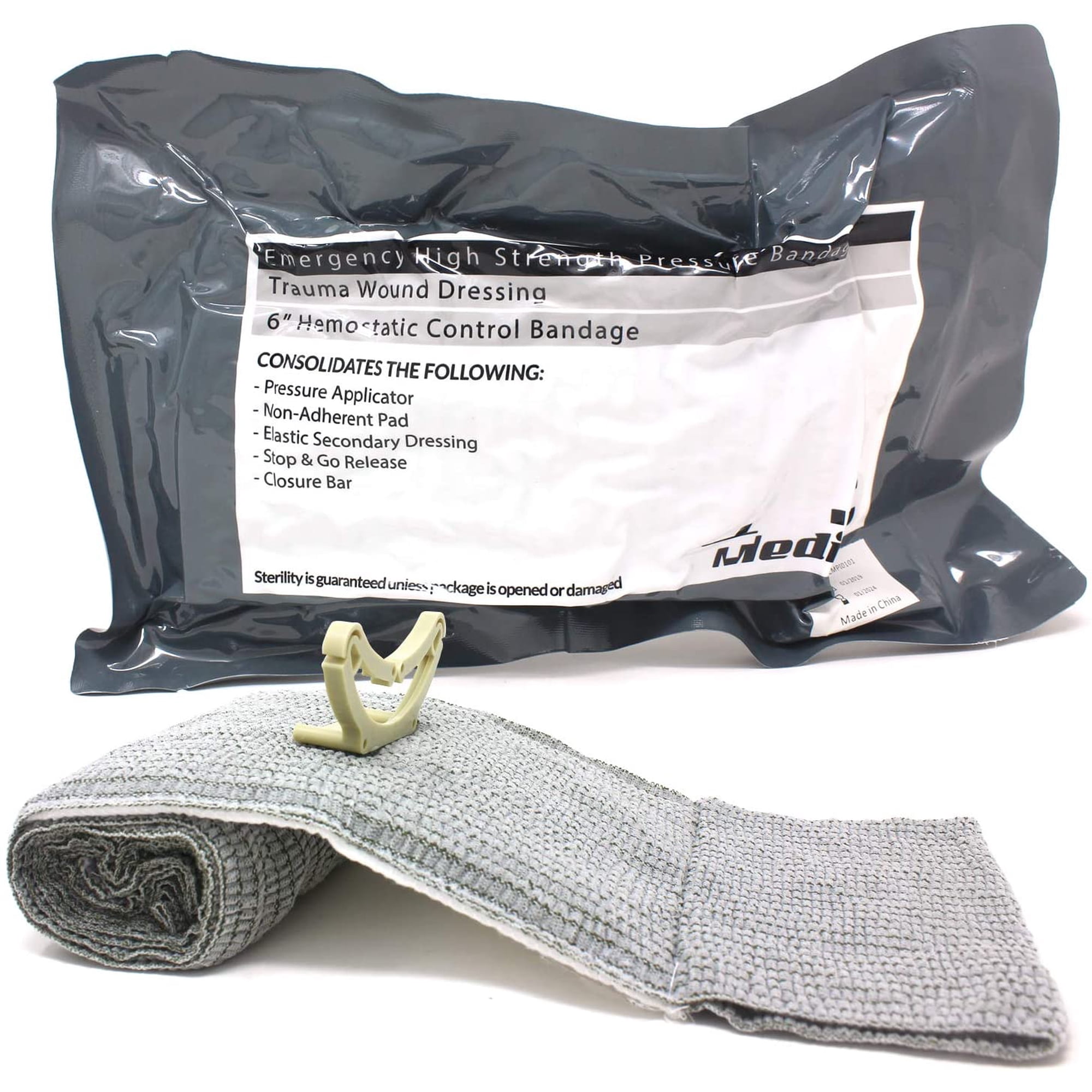 MedITAC Emergency Hemostatic Wound Dressing - 6 Inch, Fast Bleeding Control