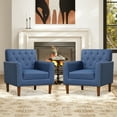 thumbnail image 2 of Gymax 2PCS Mid Century Modern Accent Chair w/Button Tufted Decoration Rivets Home Navy, 2 of 9