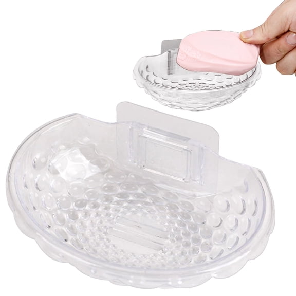 Acrylic Soap Dish with Self-Draining Design, No Drilling Bar Soap Dish, Transparent Soap Holder, Shower Soap Box, Wall Mounted Soap Saver for Bathroom Kitchen Sink Organizer, Keeps Soap Dry