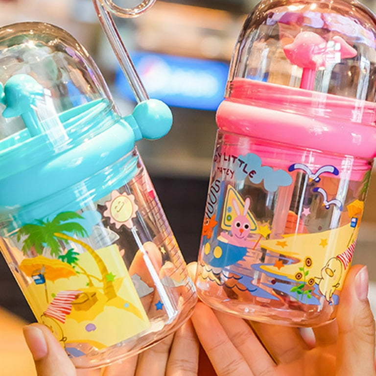 Hesroicy 250ml Straw Bottle with Lanyard Cute Design Portable Whale Sprays  Water Kids Bottle for Outdoor 