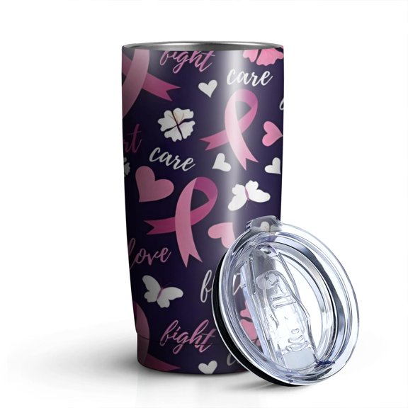 20oz Tumblers Pink Breast Cancer and Pioneer Flower Stainless Steel Vacuum Insulated Double Wall Travel Tumbler Cups Mug with Lid and Straw,Cleaning Brush for Cold & Hot Drinks