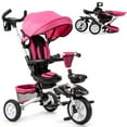 thumbnail image 1 of 6-In-1 Kids Baby Stroller Tricycle Detachable Learning Toy Bike w/ Canopy Pink, 1 of 9