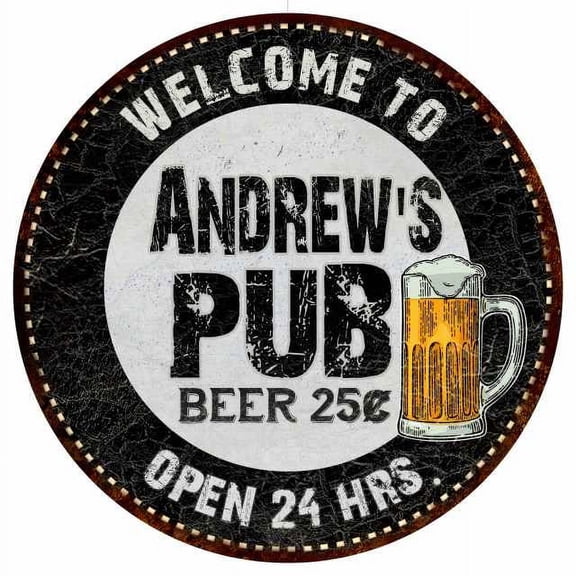Andrew's Pub 14" Round Metal Sign Beer Bar Black Wall Decor Gift 100140039244