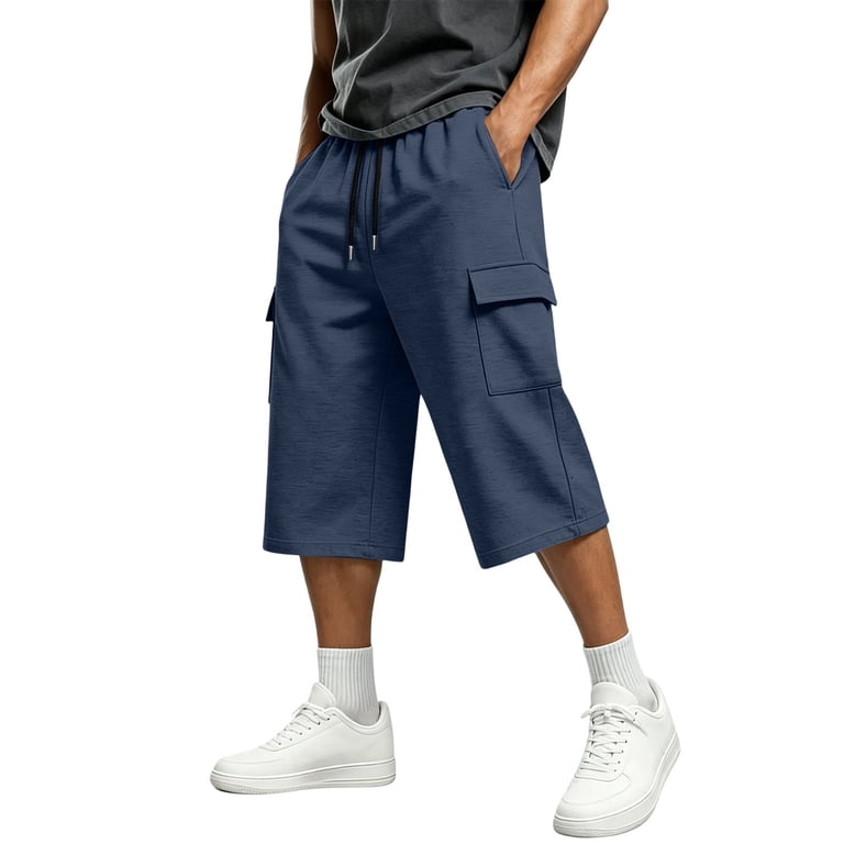 Hurxie Mens Capri Shorts Big and Tall Cargo Baggy Sweat Shorts