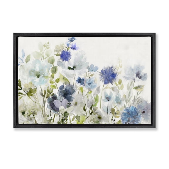Stupell Industries Blue Opaque Flower Layers Plants & Flowers Painting Black Floater Framed Canvas Art Print Wall Art, 25 x 17