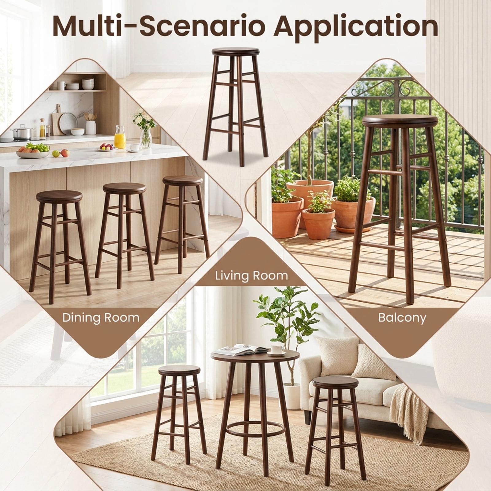 Furnibear 29" Swivel Bar Stools Set of 2 with Footrests & Crossbars for Kitchen Island Counter Bar Pub Dining Home, Walnut
