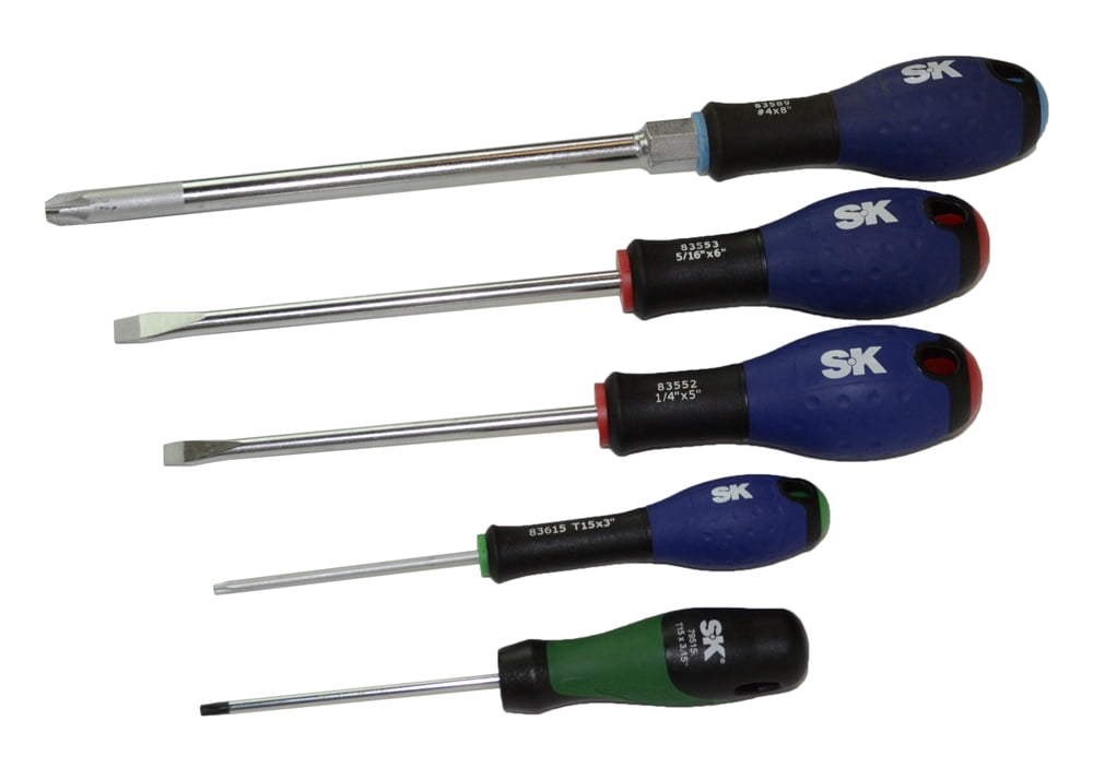 SK Tools SKSD05 5-Piece Torx, Flat, and Phillips Screwdriver Set with SureGrip